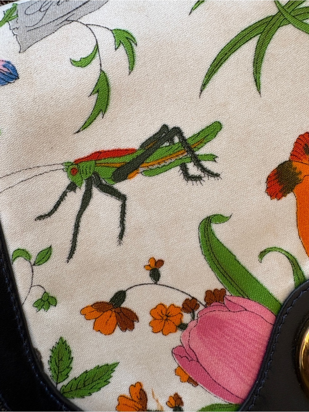 GUCCI CROSSBODY NAVY GOLD FLORA BLOOMS GRASSHOPPER BUTTERFLY - Picture 4 of 10